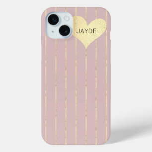 Funda Para iPhone 15 Mini Estuche para Relieve metalizado dorado Heart y Rub