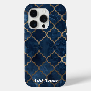 Funda Para iPhone 15 Pro Estuche para teléfono árabe Trellis - Blue & Gold