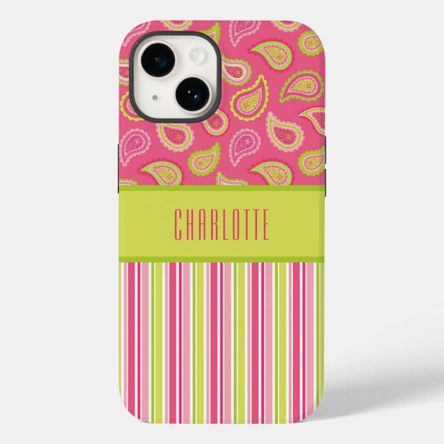 Funda De Case-Mate Para iPhone Estuche para teléfono de franjas rosadas y verdes (Reverso )