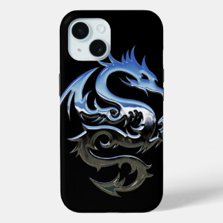 Funda Para iPhone 15 Estuche para teléfono Dragón negro y azul