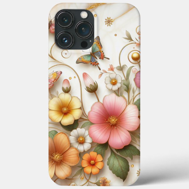 Funda De Case-Mate Para iPhone Estuche para teléfono floral de mariposa (Reverso )