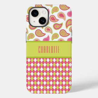 Funda Para iPhone 14 De Case-Mate Estuche para teléfono rosa y verde paisley argyles
