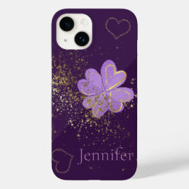 Funda Para iPhone 14 De Case-Mate Estuche personalizado Purple Clover Purpurina para
