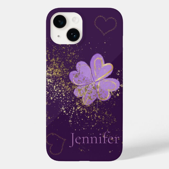 Funda De Case-Mate Para iPhone Estuche personalizado Purple Clover Purpurina para (Reverso )