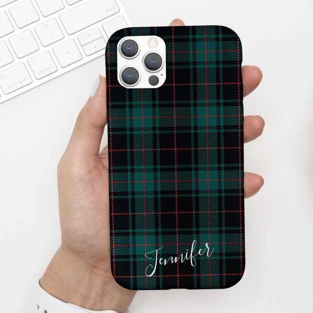 Funda De Case-Mate Para iPhone Estuche Preppy Dark Green Tartan Plaid Name Phone (Subido por el creador)