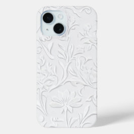 Funda Para iPhone 15 Estuche Pristine White Floral Grabado en relieve p