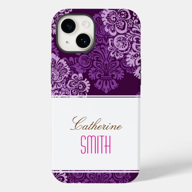 Funda De Case-Mate Para iPhone Estuche Purple Damask para iPhone 4 (Reverso )