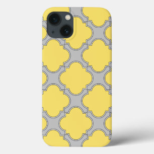 Funda Para iPhone 13 Estuche Quatrefoil amarillo y gris Funda-Mate para