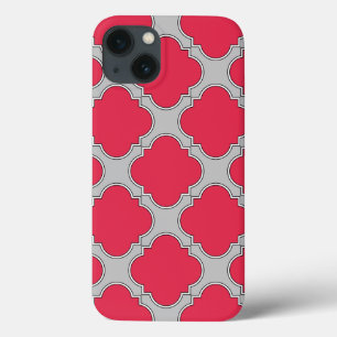 Funda Para iPhone 13 Estuche Quatrefoil rojo y gris Funda-Mate para iPh