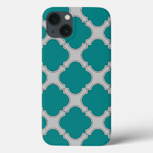 Funda Para iPhone 13 Estuche Quatrefoil verde azulado y gris Funda-Mate