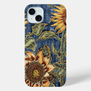 Funda Para iPhone 15 Mini Estuche Rustic Modern Sunflower y Denim para iPhon