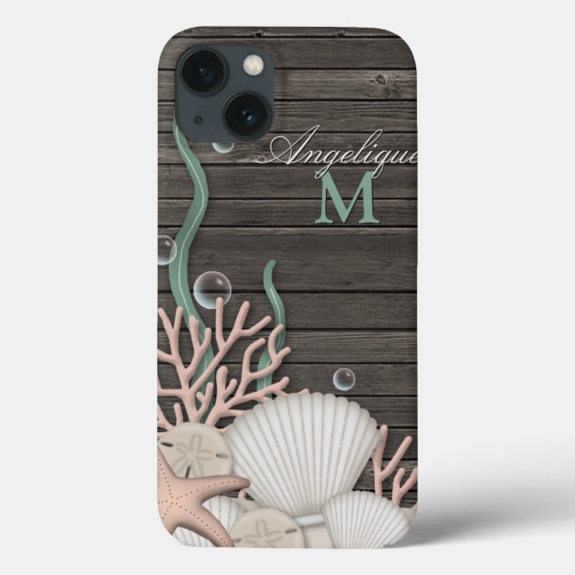 Funda De Case-Mate Para iPhone Estuche Rustic Seashells & Wood personalizada para (Reverso)
