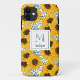 Funda Para iPhone 11 Estuche Sunflower Monograma Floral Funda-Mate para