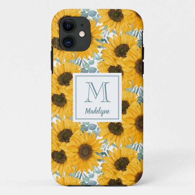 Funda De Case-Mate Para iPhone Estuche Sunflower Monograma Floral Funda-Mate para (Reverso)