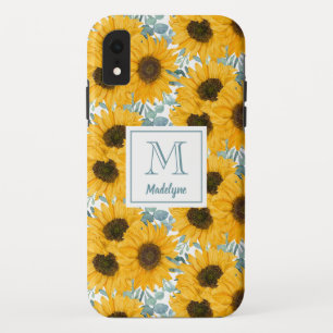 Funda Para iPhone XR Estuche Sunflower Monograma Floral Funda-Mate para
