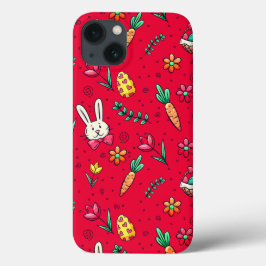 Funda Para iPhone 13 Estuche Vivid Red Easter Pattern Phone