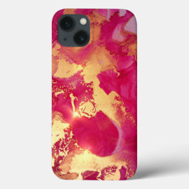 Funda Para iPhone 13 Estuche Watercolor Purpurina Fuschia Gold para iPh