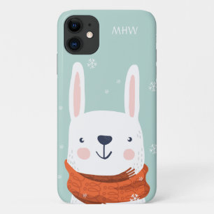 Funda Para iPhone 11 Estuches de teléfono de conejito de invierno monog