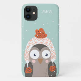 Funda Para iPhone 11 Estuches de teléfono de Lechuza de Invierno monogr