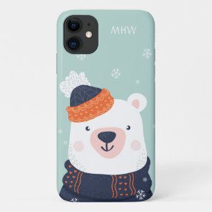 Funda Para iPhone 11 Estuches de teléfono de oso de invierno monograma 