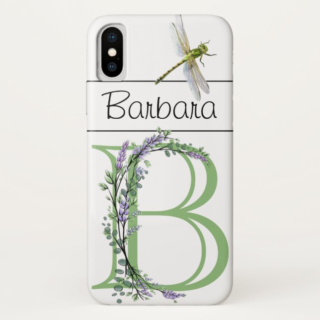 Funda De Case-Mate Para iPhone Eucalipto de lavanda Monograma B con libélula (Reverso)