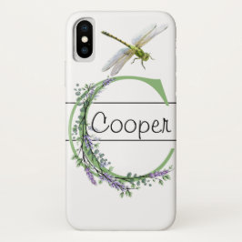 Funda Para iPhone X Eucalipto de lavanda Monograma C con libélula