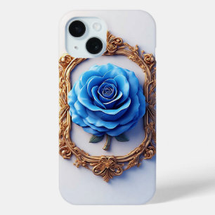 Funda Para iPhone 15 Exhibición de elegante rosa azul en marco de oro o