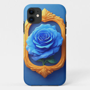 Funda Para iPhone 11 Exhibición de elegante rosa azul en marco de oro o