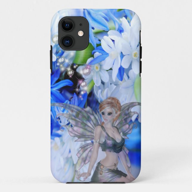 Funda De Case-Mate Para iPhone Faerie de mariposa en flores azules (Reverso)