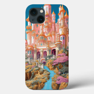Funda Para iPhone 13 Fairy Tale Castle Pink White Gold Fantasma Art