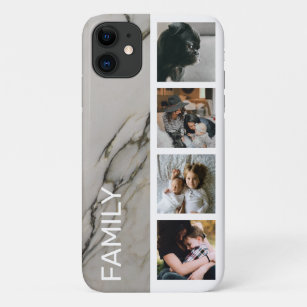 Funda Para iPhone 11 Faja de fotos de la familia moderna de mármol en I