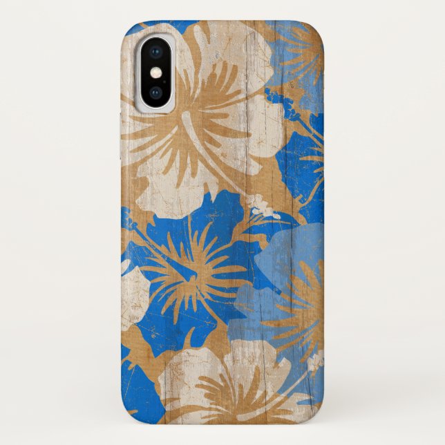 Funda De Case-Mate Para iPhone Falsa madera del hibisco de la tabla hawaiana (Reverso)