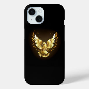 Funda Para iPhone 15 Falsa paloma de paz del Relieve metalizado dorado