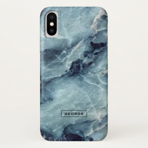 Funda Para iPhone X Falsa textura de mármol de moda azul-gris moderna