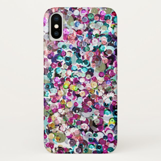 Funda De Case-Mate Para iPhone Falsas lentejuelas Bling del arco iris femenino (Reverso)