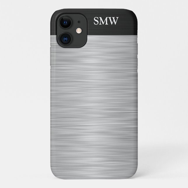 Funda De Case-Mate Para iPhone Falso acero inoxidable personalizado y negro (Reverso)