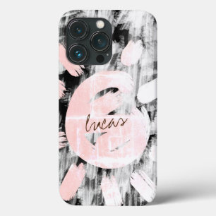 Funda Para iPhone 13 Pro Falso Monograma de Plata y Negro con Firma Persona