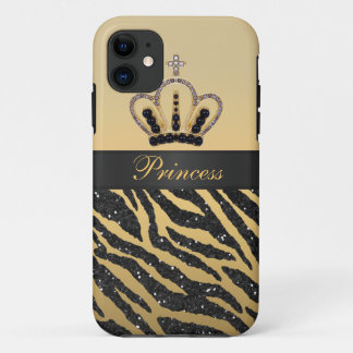 Funda Para iPhone 11 Falsos estampado de zebra del purpurina y corona