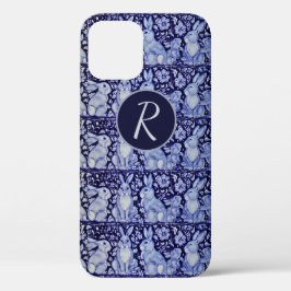 Funda Para iPhone 12 Familia de Conejo Azul Floral Delft Dedham Monogra