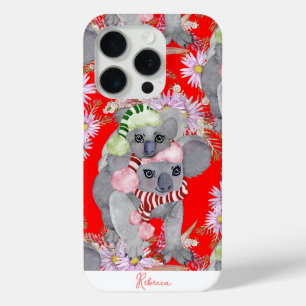 Funda Para iPhone 15 Pro Familia de Koala Personalizada Navidad Roja