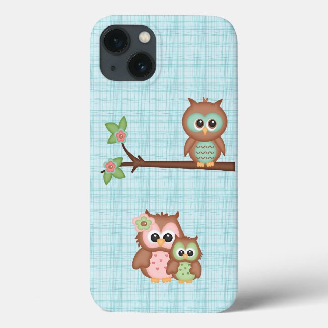 Funda De Case-Mate Para iPhone Familia De Lechuza Cuta Con Flor (Reverso)