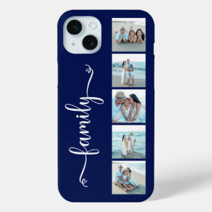 Funda Para iPhone 15 Mini Familia de Letra Script Foto Azul Marino