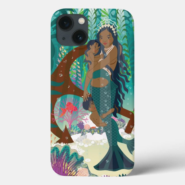 Funda De Case-Mate Para iPhone Familia de Sirenas (piel y ojos marrones) (Reverso)
