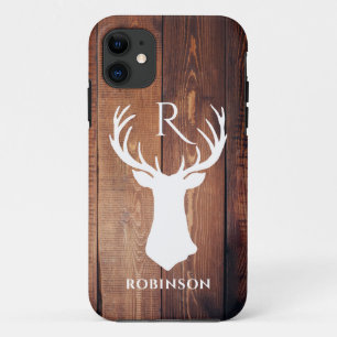 Funda Para iPhone 11 Familia Rustica Monograma Madera estilo Deer Antle