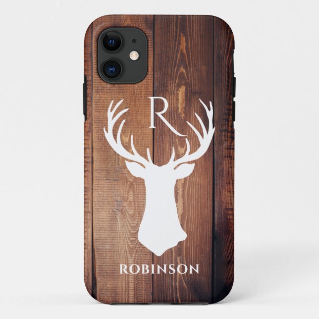 Funda De Case-Mate Para iPhone Familia Rustica Monograma Madera estilo Deer Antle (Reverso)