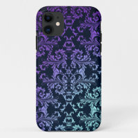 Fancy Damasco Azul Teal Púrpura Negro