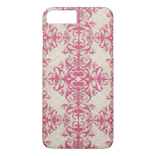 Funda Para iPhone 8 Plus/7 Plus Fancy Girly Pink and Off White Damask Style