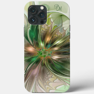 Funda Para iPhone 13 Pro Max Fantasia abstracta colorida de flor inicial