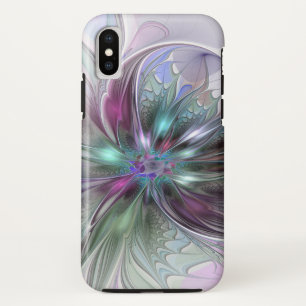 Funda Para iPhone X Fantasía abstracta moderna y colorida de flor frac