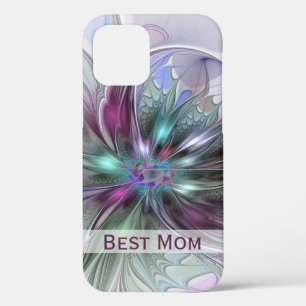Funda Para iPhone 12 Fantasía colorida Resumen Flor Fractal Mejor Mamá